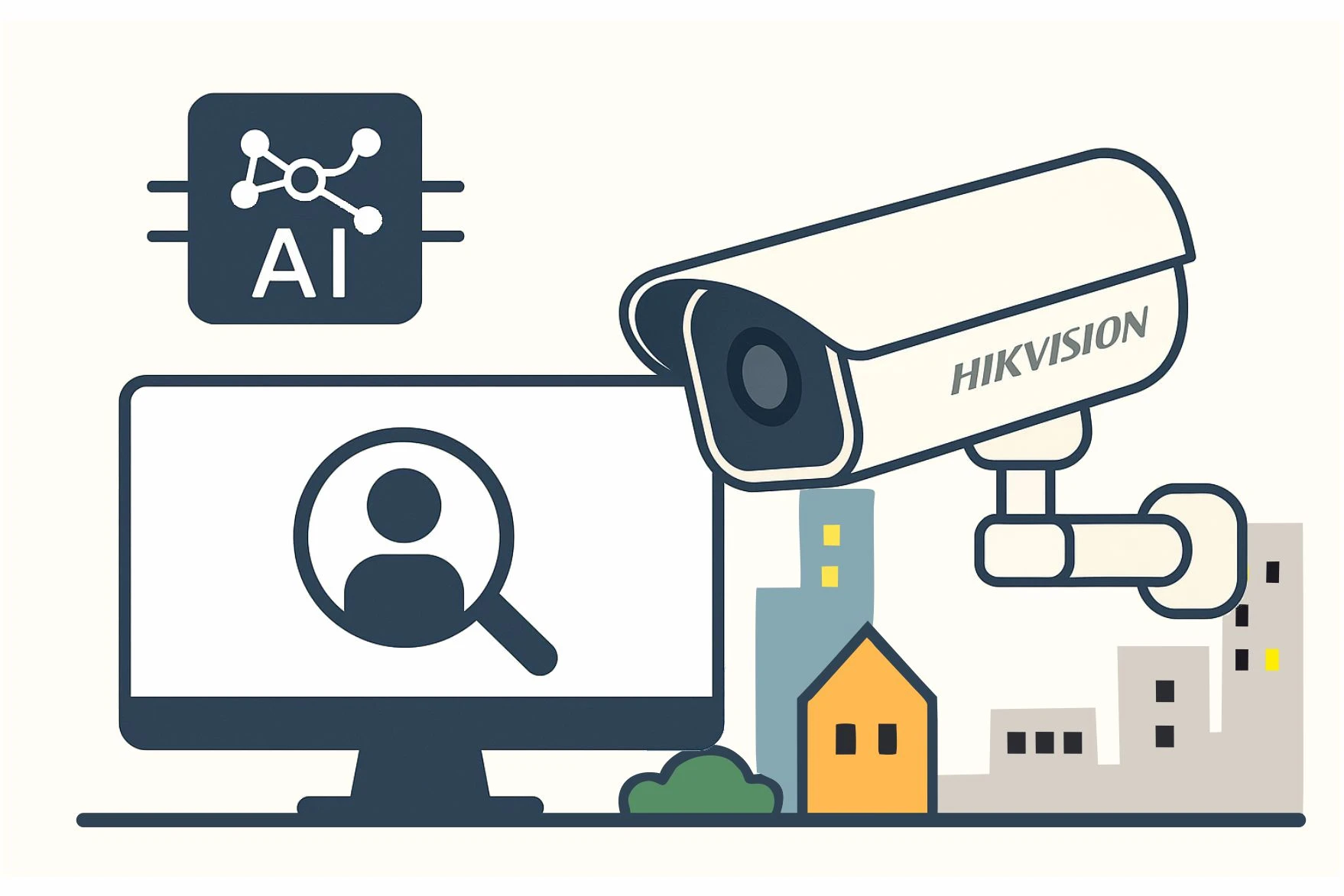 Иллюстрация видеонаблюдения с AI-камерой Hikvision AcuSeek и системой интеллектуального поиска по видео