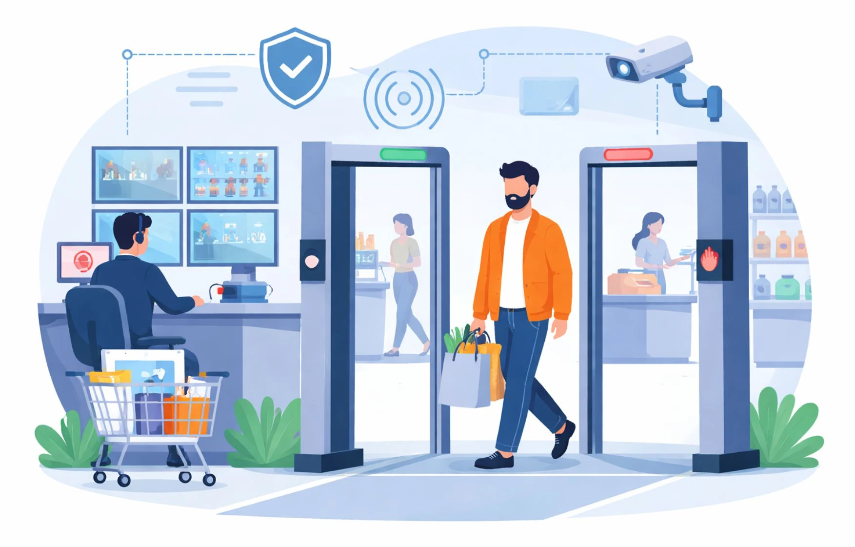 Система безопасности магазина с интеллектуальными воротами контроля выхода покупателей