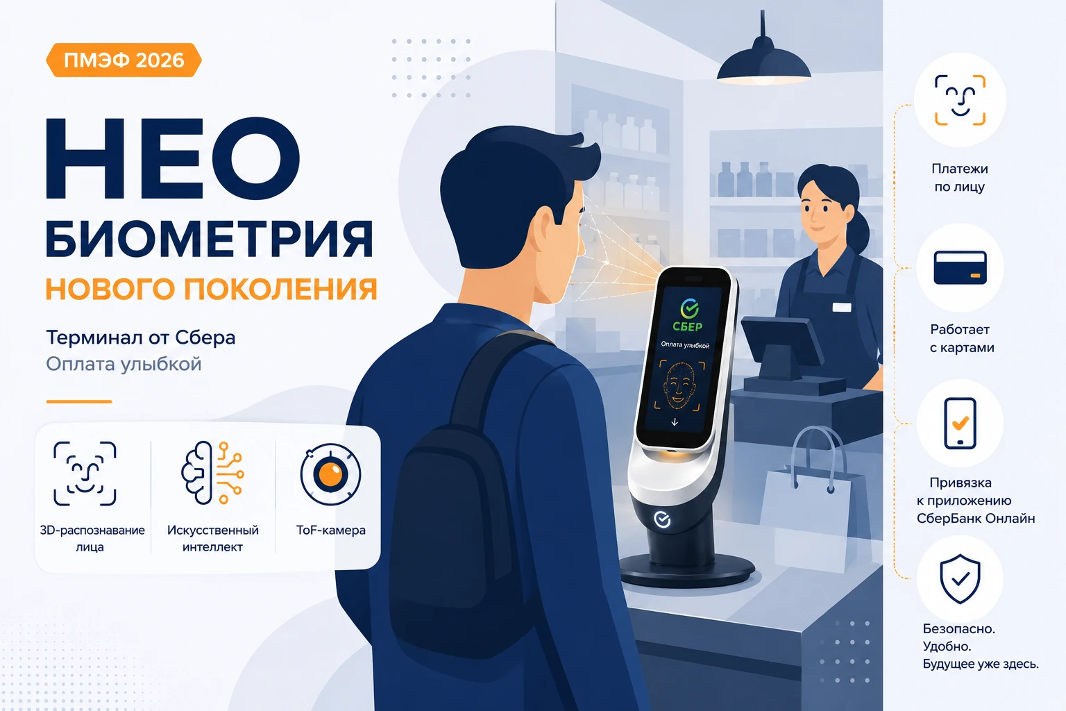 Биометрический терминал НЕО от Сбера с искусственным интеллектом и распознаванием лица на ПМЭФ-2026