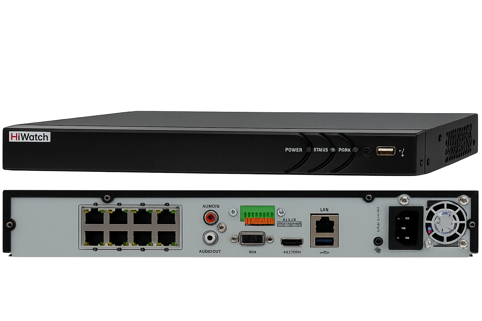 HiWatch DS-N308(D) 8-канальный IP-видеорегистратор вид сзади с интерфейсами подключения