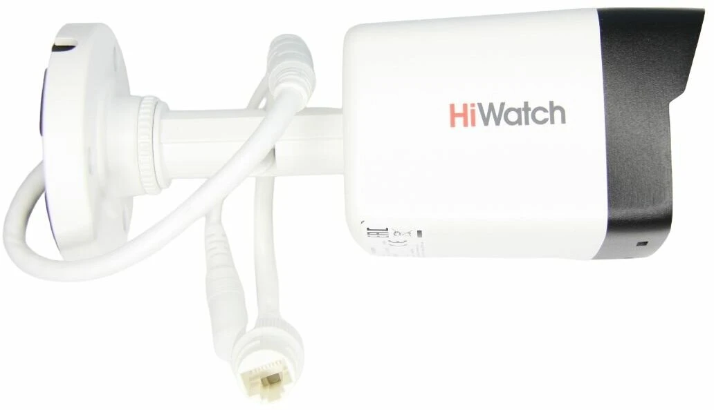 IP-камера HiWatch DS-I400(B) 2.8mm, боковой вид с разъемами RJ45 PoE и DC 12V для подключения системы видеонаблюдения