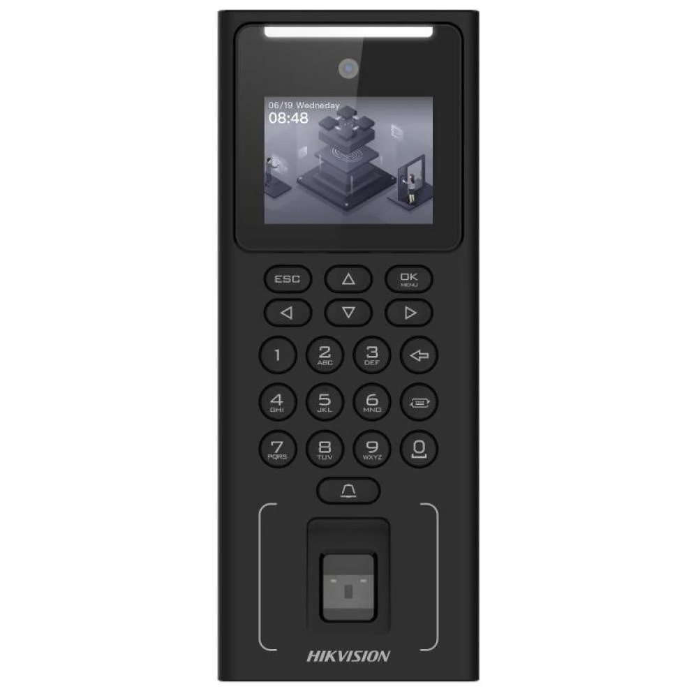 Терминал распознавания лиц Hikvision DS-K1T321EFX с экраном, клавиатурой и сканером отпечатков пальцев