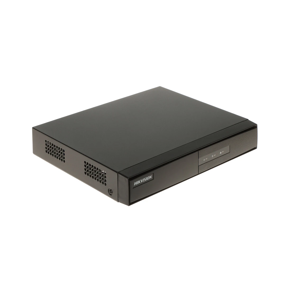 Сетевой видеорегистратор Hikvision DS-7104NI-Q1/M(D) в чёрном корпусе, вид спереди и слева