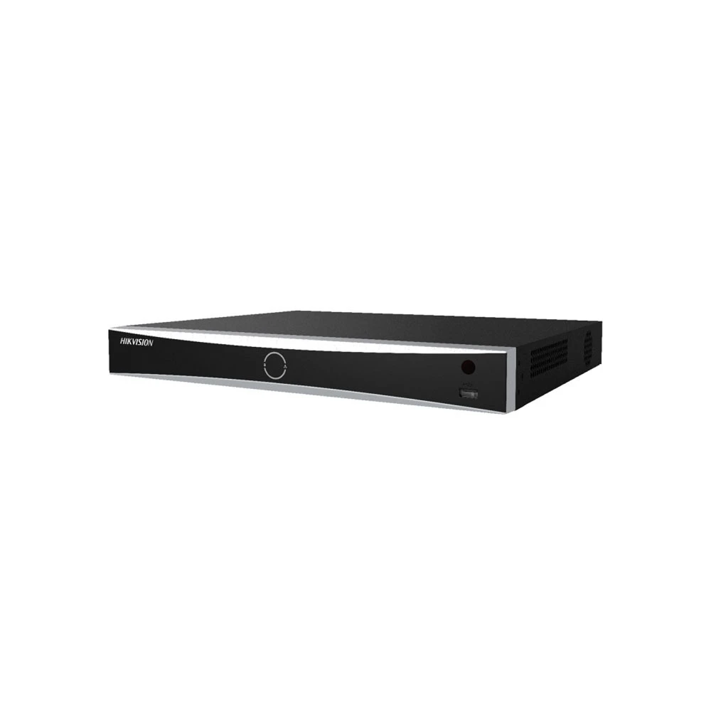 Сетевой видеорегистратор Hikvision DS-7616NXI-I2/16P/S(E) на 16 каналов с PoE и интеллектуальной видеоаналитикой, вид спереди и справа