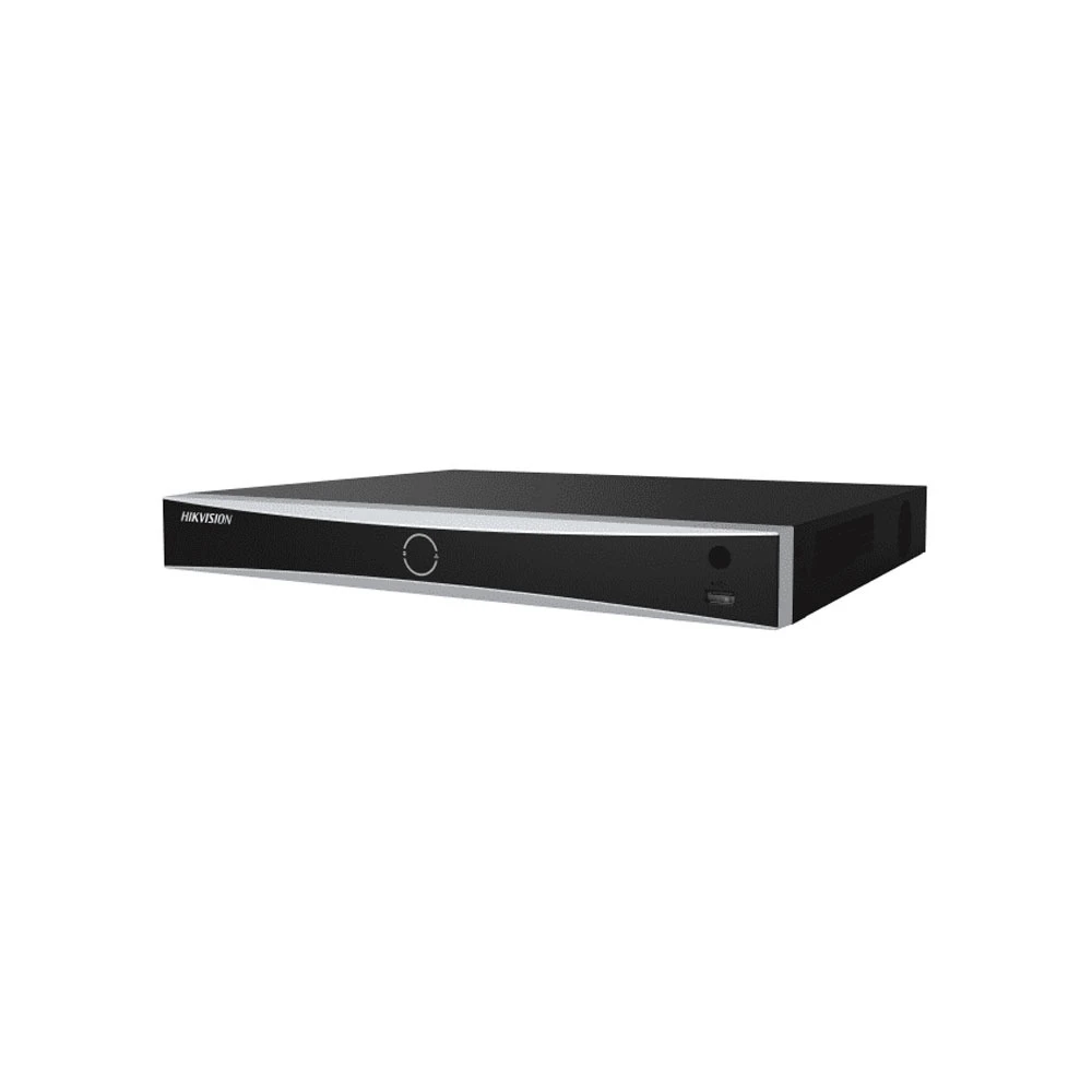 Сетевой видеорегистратор Hikvision DS-7716NXI-I4/16P/S(E) на 16 каналов с PoE и интеллектуальной видеоаналитикой, вид спереди и справа