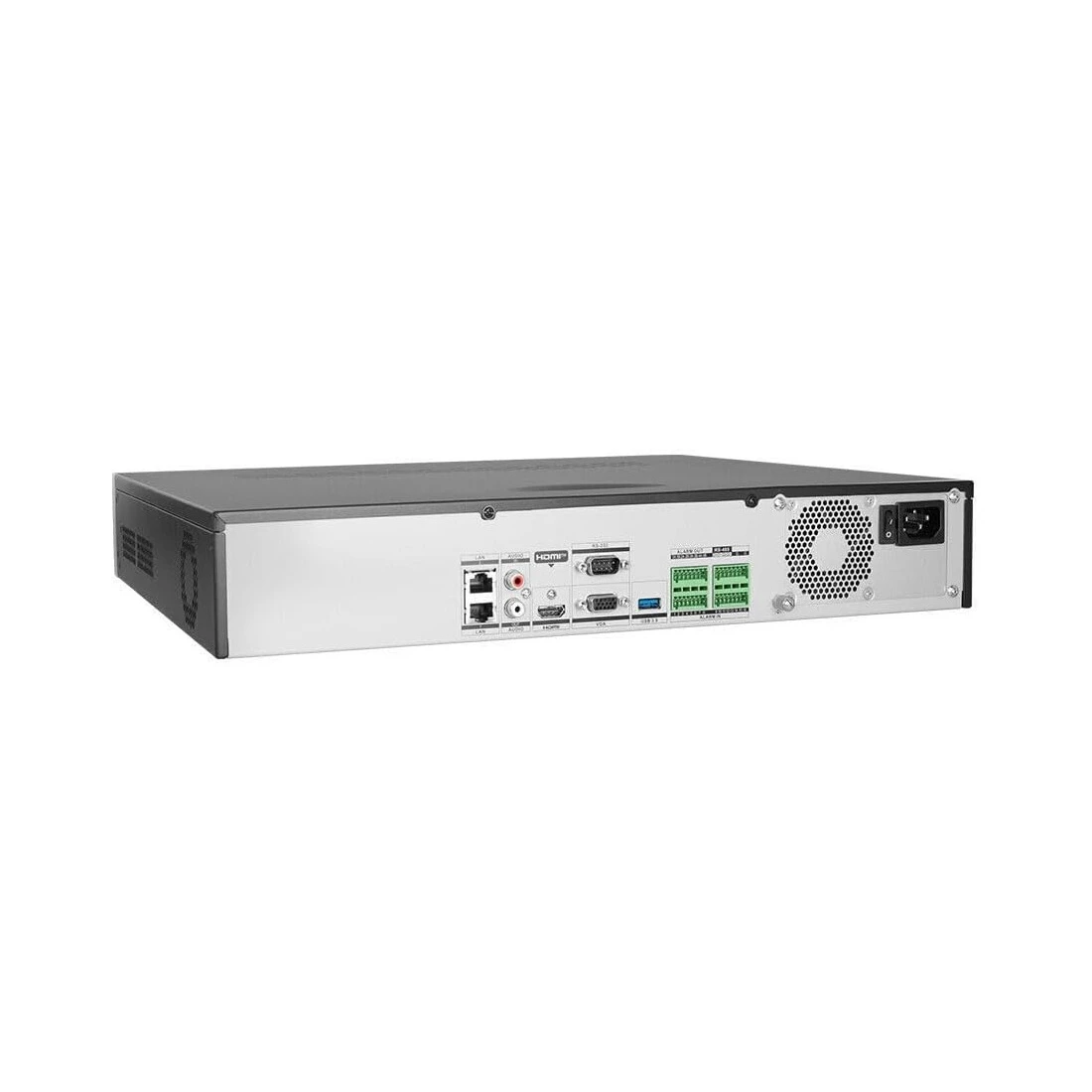 Задняя панель сетевого видеорегистратора Hikvision DS-7732NXI-K4(D) с интерфейсами подключения и разъёмами тревоги