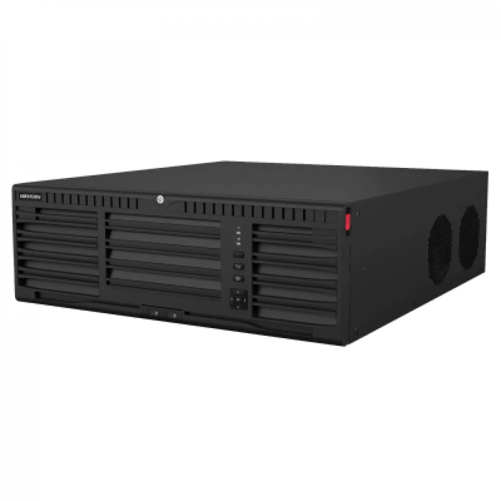 Сетевой видеорегистратор Hikvision DS-9664NI-M16 с поддержкой 16 жёстких дисков, вид спереди и справа