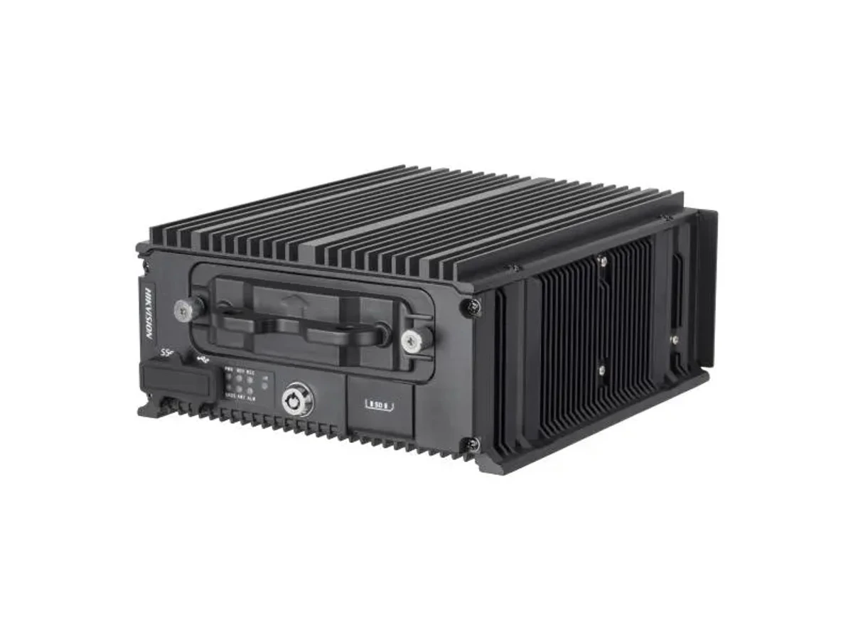 Мобильный видеорегистратор Hikvision DS-MP7608H на 8 каналов в защищённом металлическом корпусе, вид спереди и справа