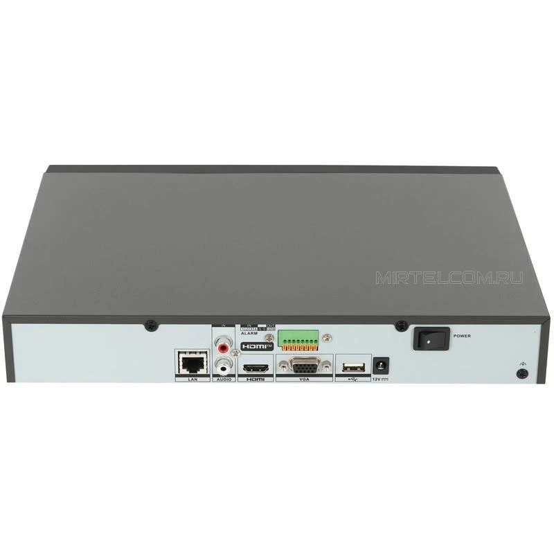 Задняя панель HiWatch DS-N304(D) с разъёмами LAN, HDMI, VGA, USB, аудио и тревожными входами